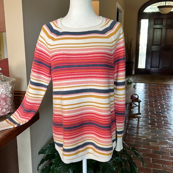 L.L. Bean Textured Cotton Sweater, Long-Sleeve Stripe szM - Picture 4 of 15